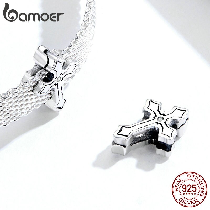 Abalorio de Clip de Cruz Retro bamoer para pulsera Reflexion, abalorios de plata de ley 925 aptos para reflexión, Pulsera Original DIY SCX116