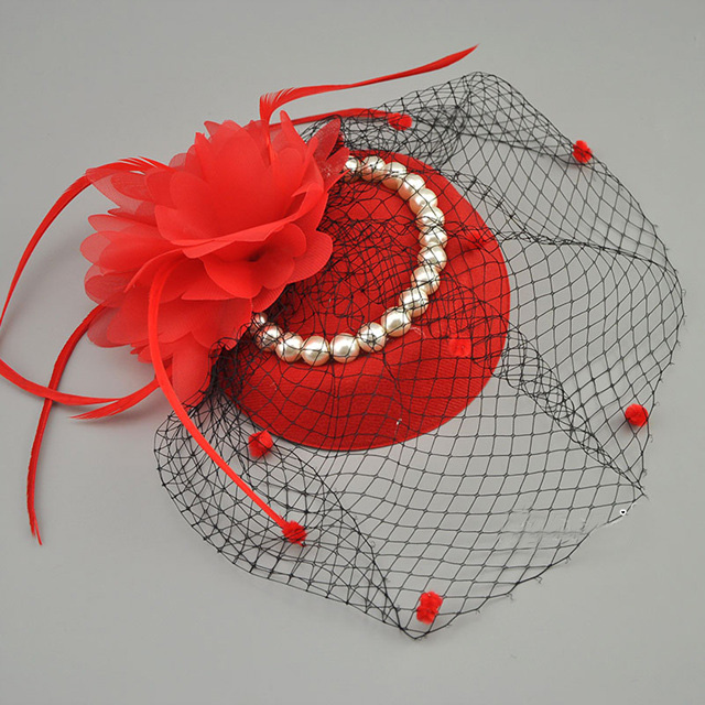 E JUE SHUNG Vintage Birdcage Net Bridal Hats With Feather Pearl Women Fascinator Face Veils Wedding Hats Wedding Accessories