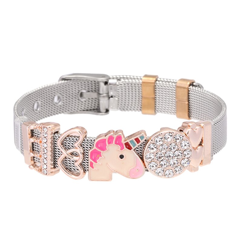 Dubbele kleur roestvrijstalen mesh armband diy eenhoorn bedel voor vrouwen heren armband sieraden verjaardag direct: Bxg 20424-5