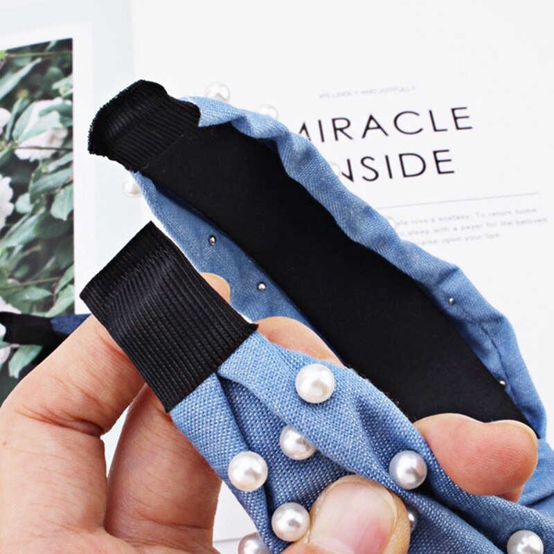 Pearl Hoofdbanden Voor Vrouwen Dames Solid Bow Knoop Kralen Haarband Zoete Elastische Vrouwen Haar Hoofd Hoepel Meisjes Haar Hoofdband