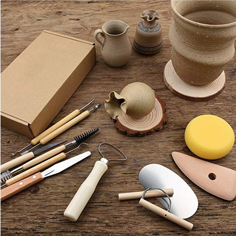 Pottery Tools Clay Sculpting Tool Set Wooden Handle Pottery Carving Tool Set Pottery Ceramics Fimo Modeling Carving Tool Kit
