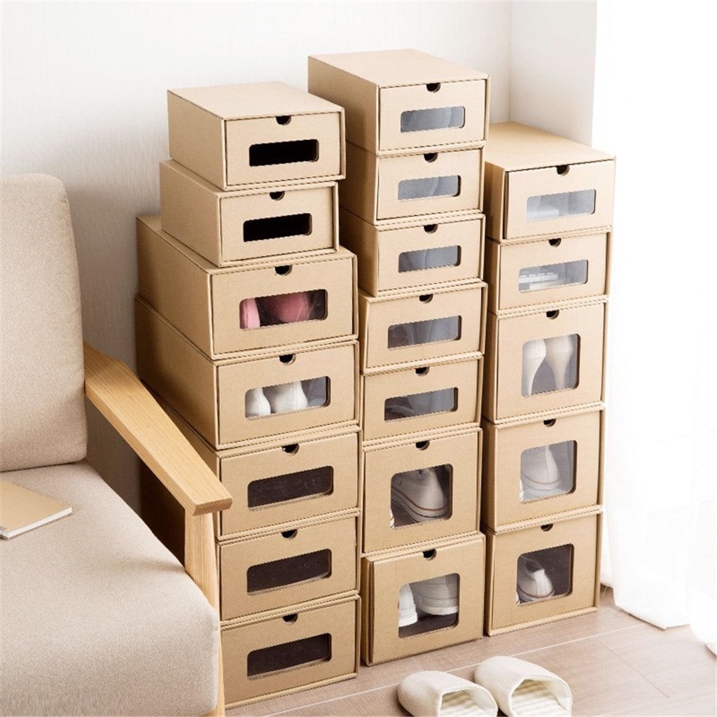 30 # kippen Schuhe Kasten Schublade fallen Verdickt Kraft Karton Kasten transparent Schublade Schuh Boxen Stapelbar Schuhkarton Behälter Lagerung