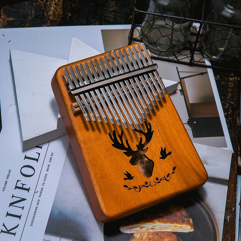 Kalimba 17 Schlüssel Daumen Klavier Mahagoni Afrikanische Sanza Mbira Kalimba Tragbare Braun Hirsch Finger Musik Instrument: Vogel Hirsch-Braun