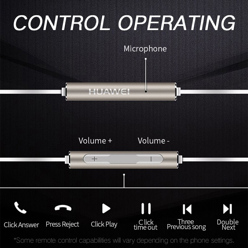 Huawei  am116 øretelefoner original med kontrol mikrofon højttaler headset 1.2m længde kablet support android til xiaomi huawei vivo