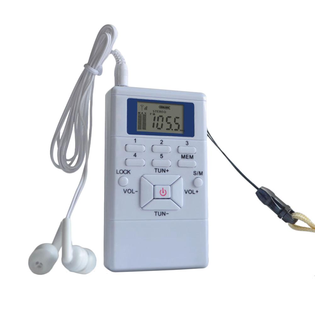 Mini Digital Radio Portable Pocket Single-Band 60-108 MHz Receiver Speaker For Walkman With Earphone: White