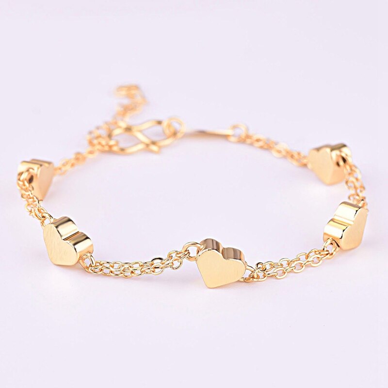 Frauen Baby Mädchen Armbänder Gold Farbe Herz-förmigen Glück Perlen Kette Schmuck