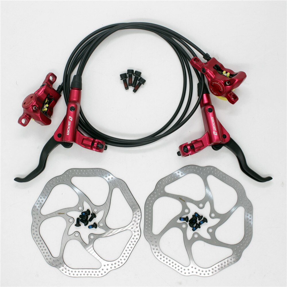 Zoom hb -875 cykelbroms mtb hydraulisk skivbroms med  hs1 rotor bättre än  m395 mt200 vänster fram höger bak: Hb875 röda  hs1 set