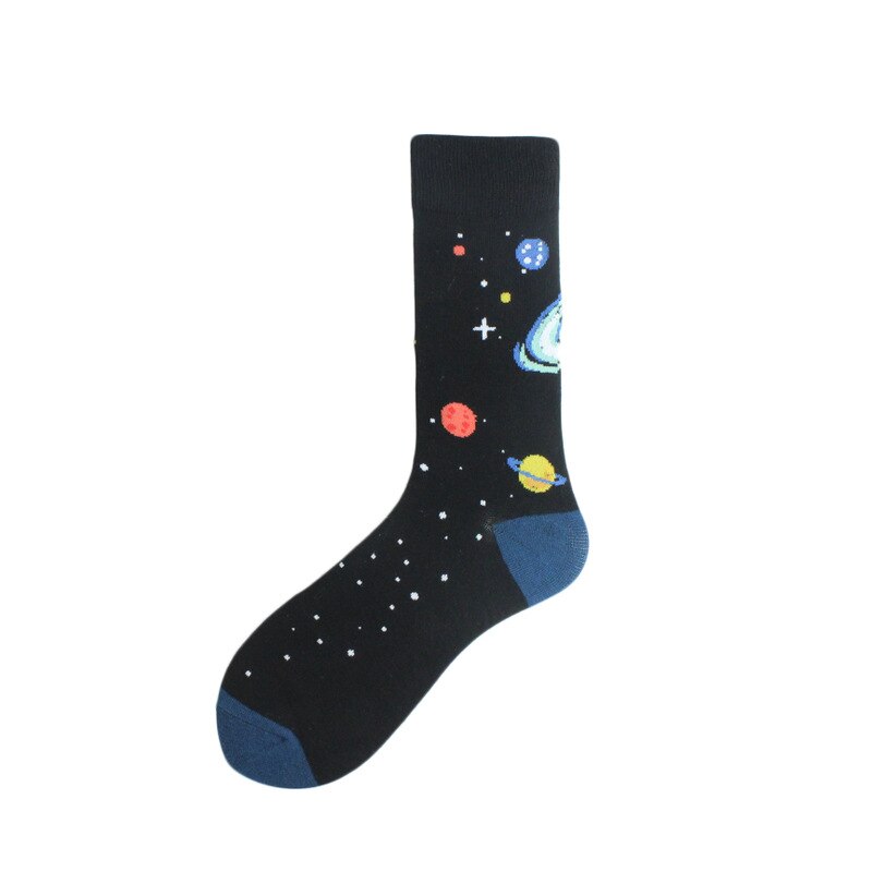 Automne hiver coton chaussettes de noël pour hommes Alien planète astronaute espace drôle dessin animé chaussettes Harajuku Sox: 7