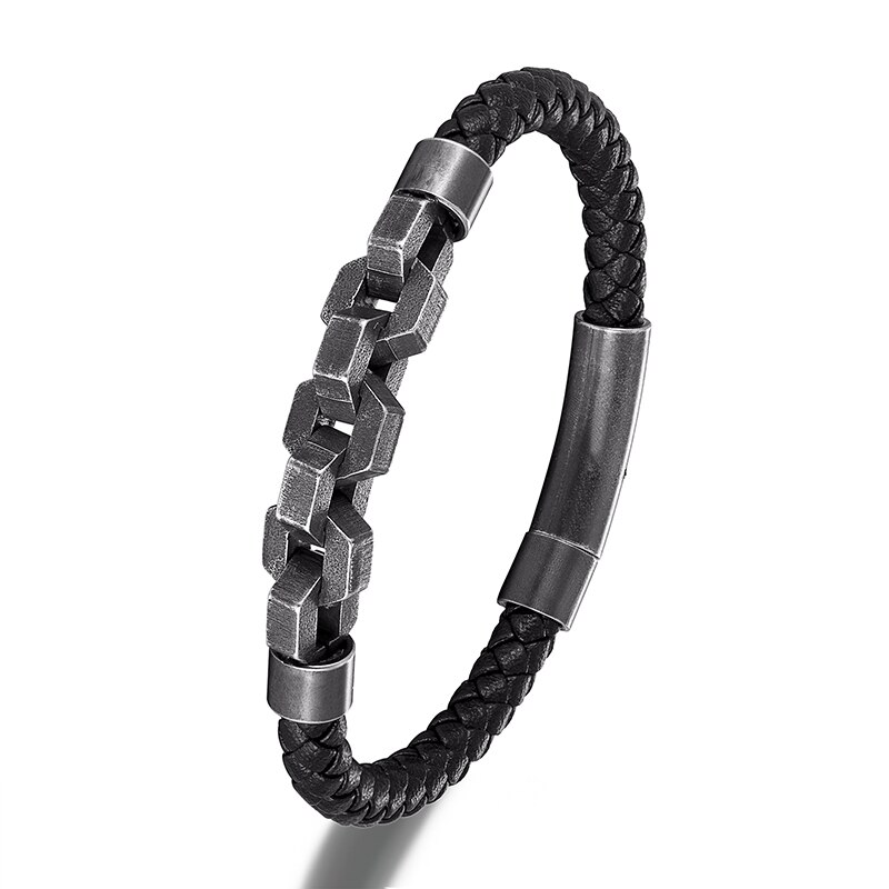 Vintage armbånd til mænd reb kæde smykker viking rustfrit stål læder mandlige armbånd motorcykel tilbehør venner: Vintage sort 3 / 21cm