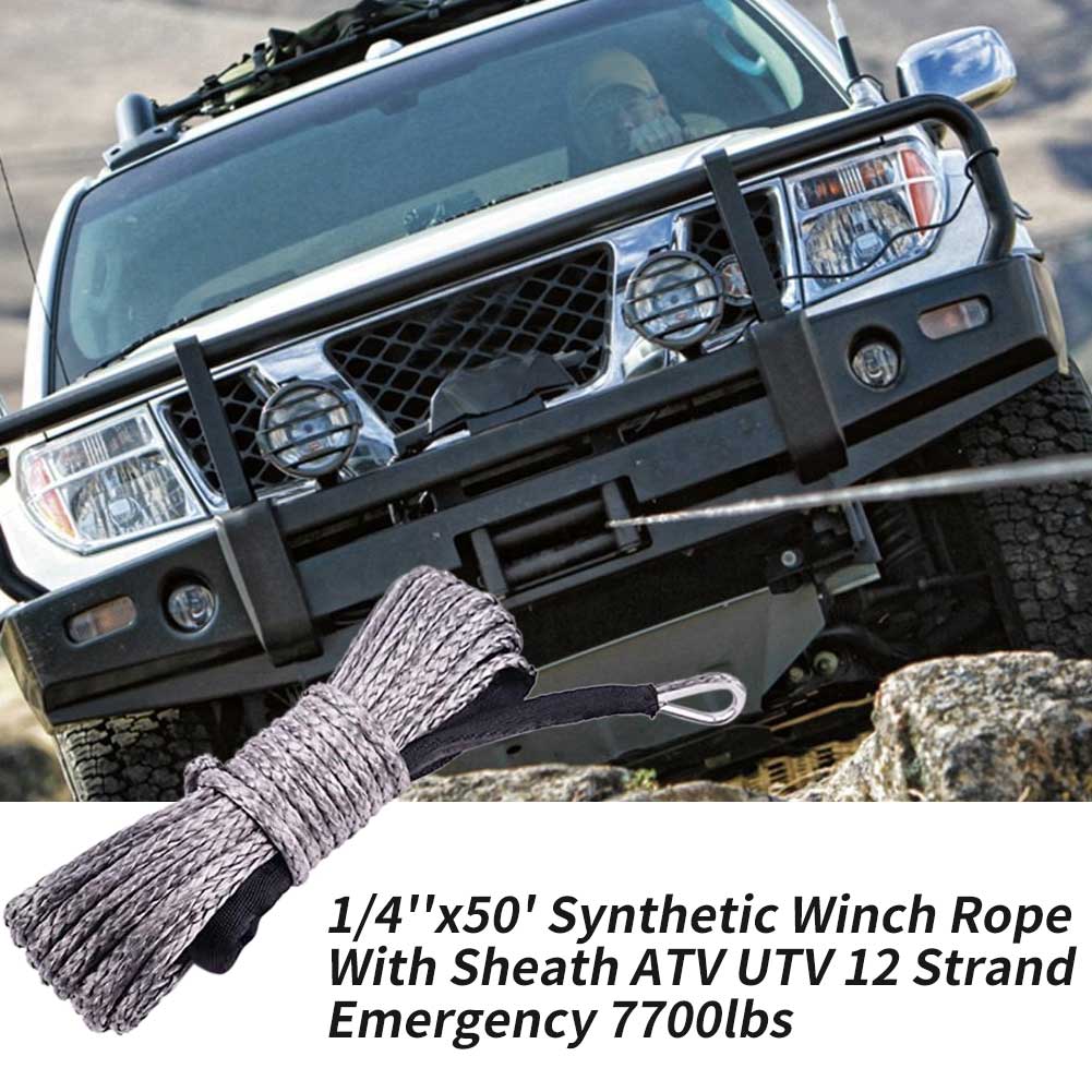 1/4''x50' Truck Boat Emergency Replacement Synthetic Winch Rope Outdoor Accessories Car Cable String Towing 12 Strand String: Grey