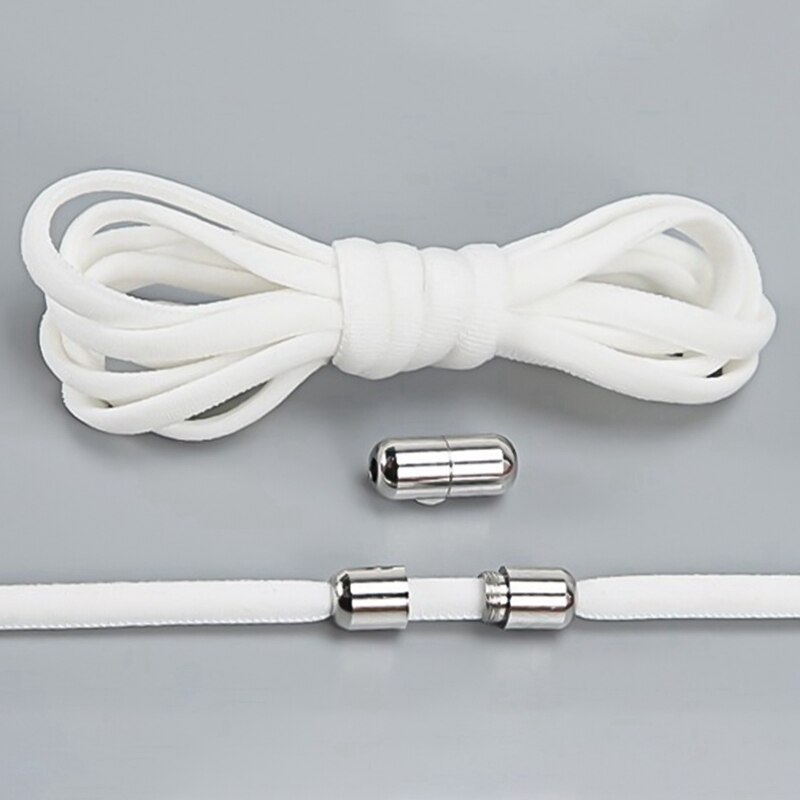 Elastiske hurtige dovne snørebånd med metallås uden slips halvcirkel sko snørebånd til børn og voksne sneakers snørebånd: Hvid