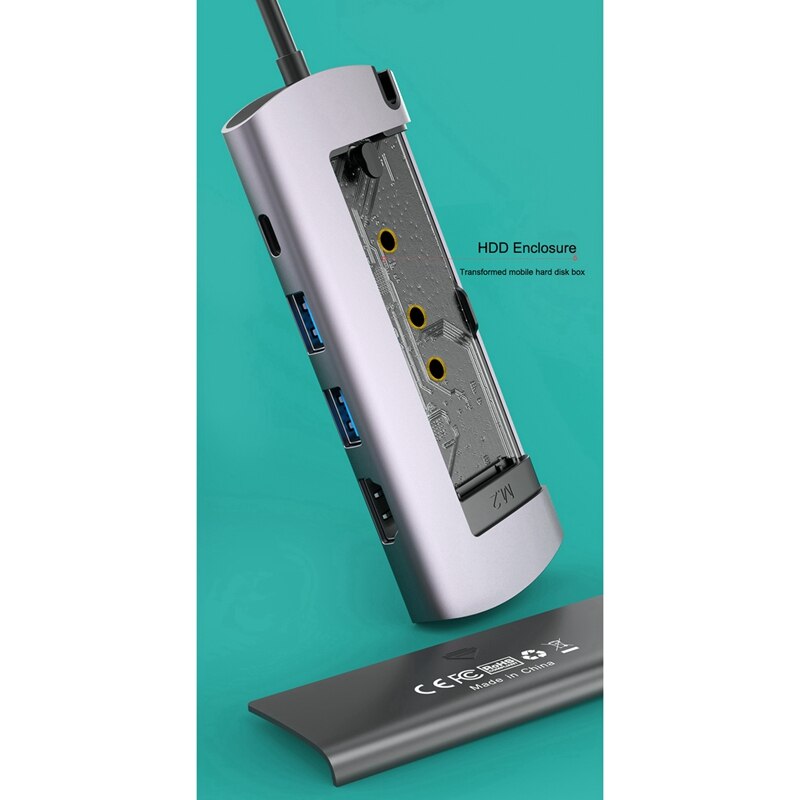 Type-C Docking Station Six-In-One Usb3.0 Converter Notebook Expansion Dock Hub to Hdmi