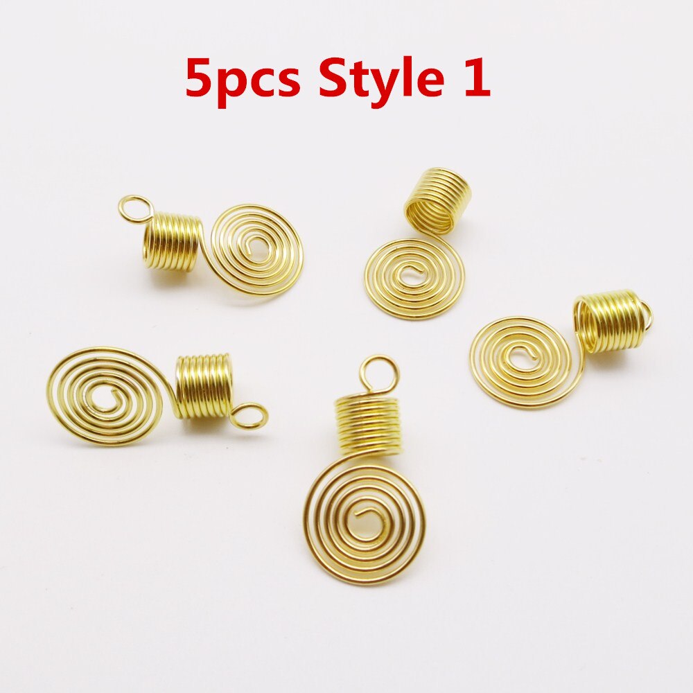 Mèches spirales dorées/argentées 5 pièces/10 pièces | Tresses tubulaires de perles, dreadlock, clips pour hommes femmes, accessoires breloques: 5pcs Style 1