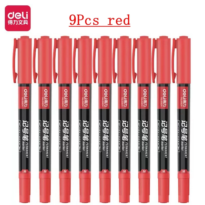 Deli 5/9pcs Twin Tip Permanent Marker Pens 0.5-1.2mm Nib Waterproof Ink Oily Black Ink Fine Point Paint Marker Pen Stationery: Burgundy