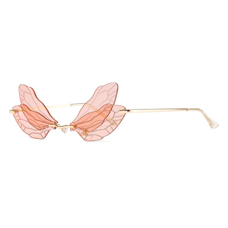 Gafas tipo mariposa sin montura para hombre y mujer, anteojos de sol femeninos con de libélula, de color rosa, con protección UV400, a la: 03