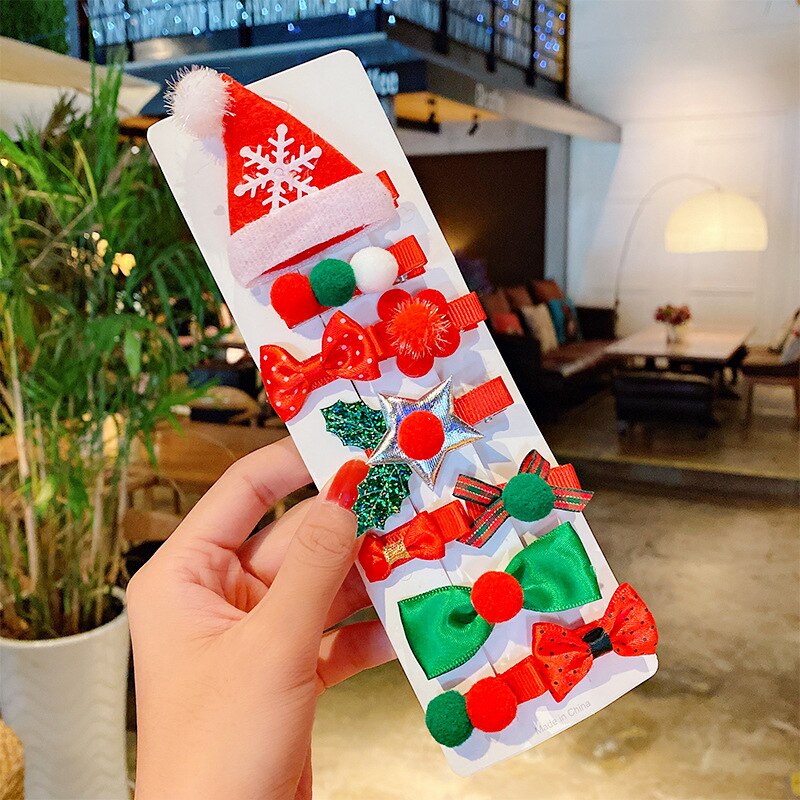 10/pces/conjunto dos desenhos animados presentes de natal conjunto menina grampos de cabelo barrettes ornamento de cabelo bandana crianças grampos de cabelo de natal