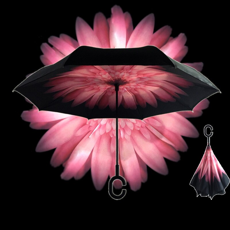 Reverse Umbrellas Folding Double Layer Inverted C Hand Holder Stand Sun Rain Windproof Rolling Over Umbrella For Women