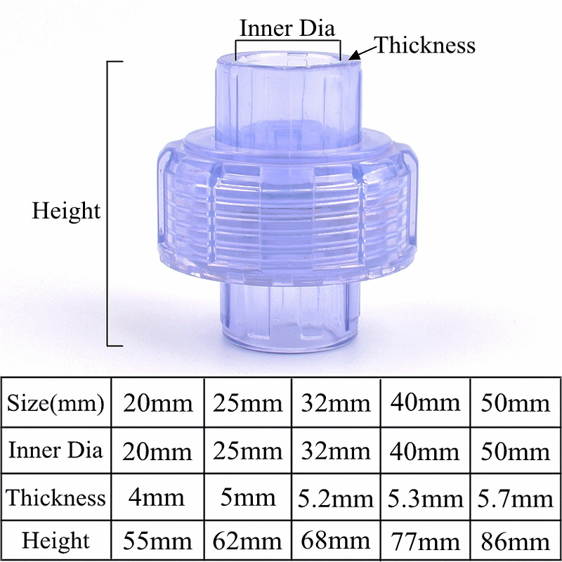 20 ~ 50mm UPVC transparent Einweg Klappe Rückschlagventil Aquarium Aquarium Union gemeinsam Kugelhahn Garten Pipeline Entwässerung Rückschlagventil: Gold / 3/16 ''