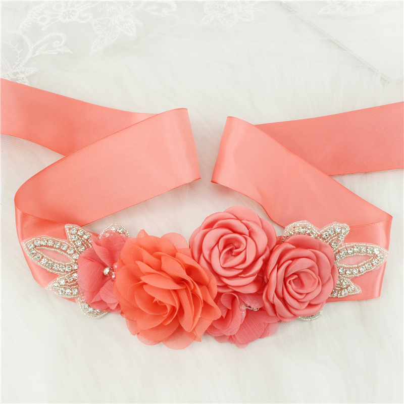 Cinturones de boda con diamantes de imitación para mujer, accesorios de boda, banda de flores de satén, pretina para niña, cinturón de boda