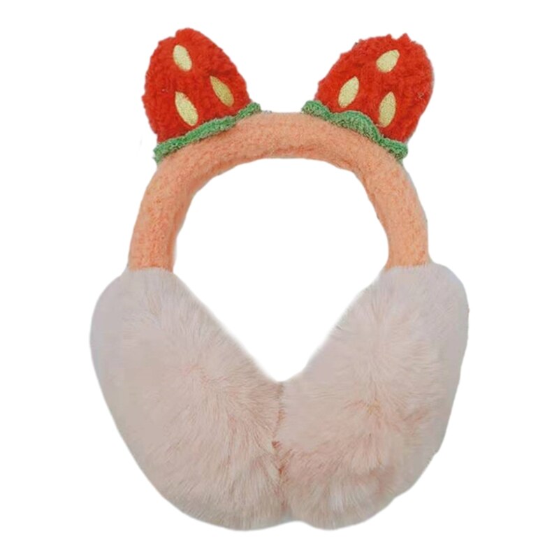 Women Student Winter Fluffy Plush Earmuffs Cute Cartoon 3D Strawberry Ears Earflap Foldable Portable Ear Warmers Covers