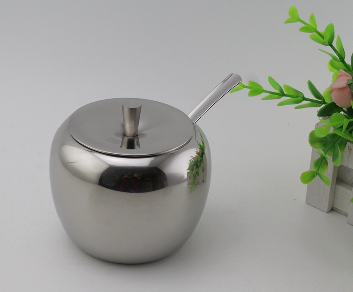 Stainless Steel Sugar Bowl with Lid and Sugar Spoon, 450 Milliliter