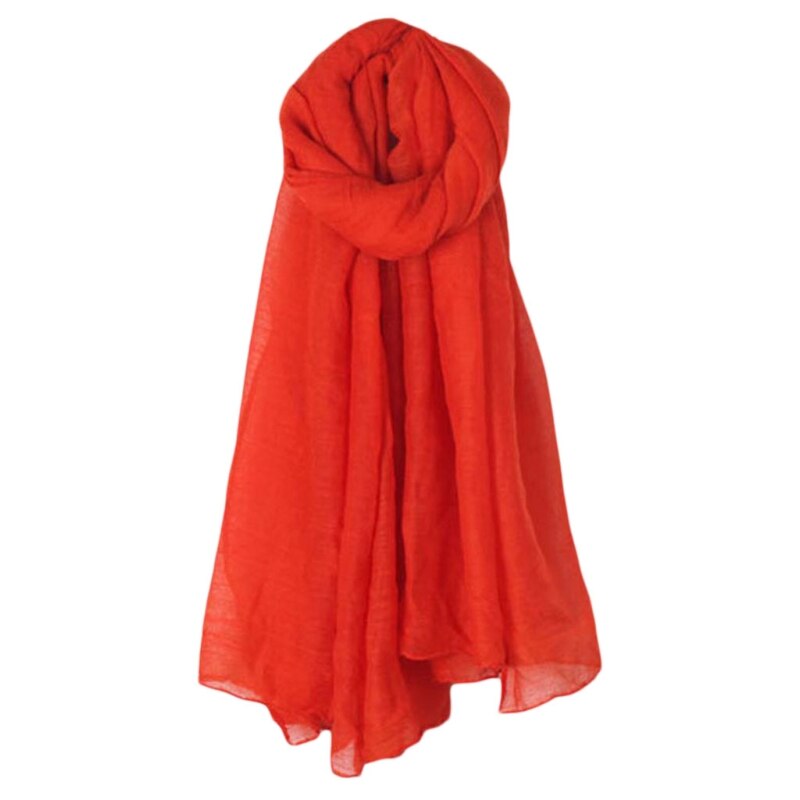 Mode 16 Kleuren Vrouwen Lange Sjaal Wrap Sjaals Vintage Katoen Linnen Grote Sjaal Hijab Elegante Effen Zwart Rood whi: Oranje