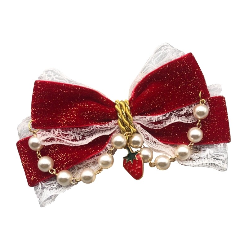 Lolita-Pinza para el pelo para niña, accesorio para el pelo con lazo rojo y Perla, doble cola de caballo, sombreros dulces, accesorios de Cosplay, pasadores de Kawaii para 101A: shoe clip