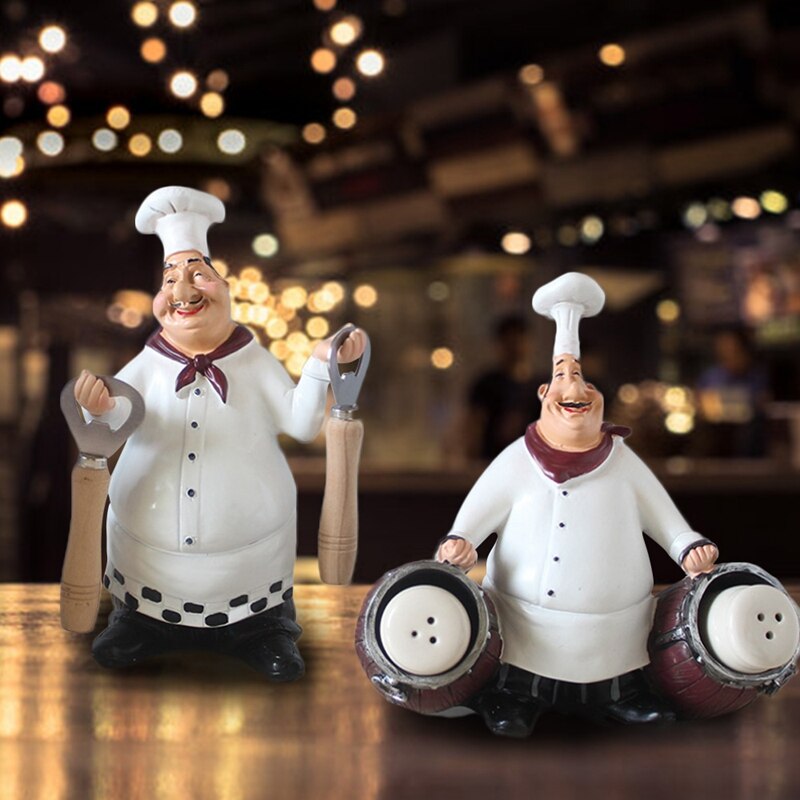 Retro kok model ornamenter harpiks håndværk mini kokke figurer hvid top hat kok hjem køkken restaurant bar kaffe indretning