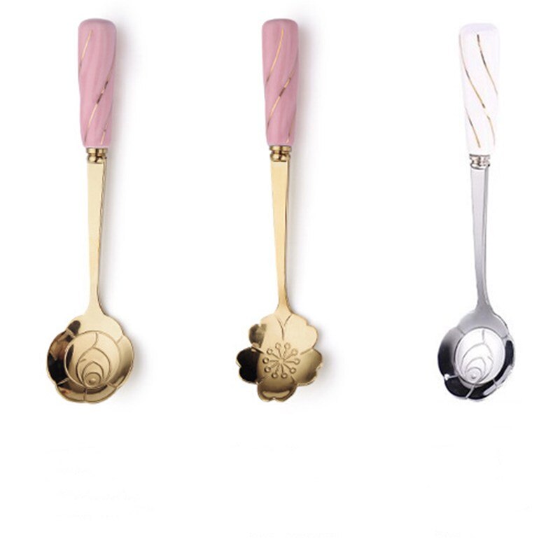 Rvs Mini Sakura Rose Bloem Lepels Voor Koffie Thee Dessert Drinken Mengen Milkshake Lepel Servies Keuken Supply