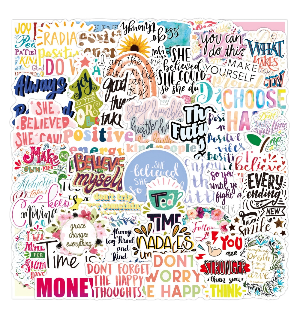 50pcs Motivational Phrases Stickers Inspirational Life Quotes Waterproof DIY Laptop Study Room Scrapbooking Graffiti Stickers