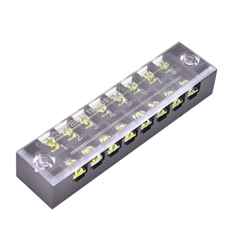 600V 15A 8 Positions Dual Rows Covered Barrier Screw Terminal Block Strip