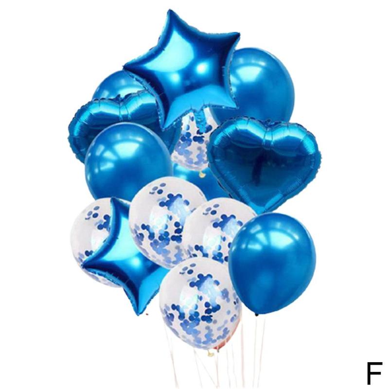 14 stk / sæt hjerte stjerne folie ballon konfetti latex balloner bryllup fødselsdagsfest tilbehør globos dekor forsyninger  r8 q 1: F