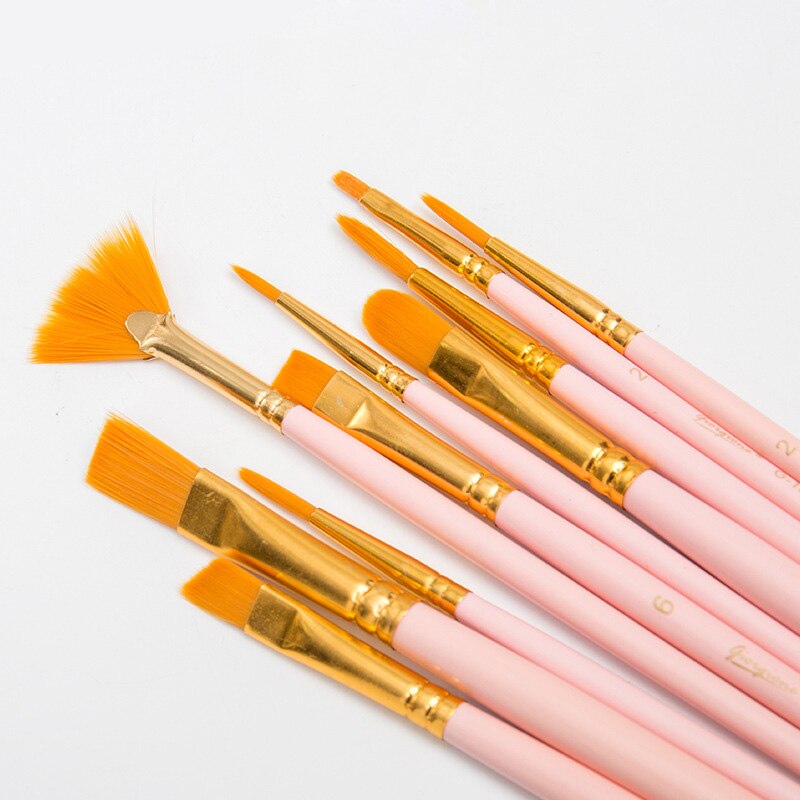 Giorgione-pincel de pintura para acuarela, 10 Uds., pinceles de pintura acrílica con mango largo de madera, suministros de arte: 10pcs-Pink
