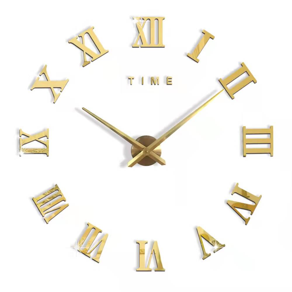 De pared grande reloj 3D DIY de aguja relojes espejo de acrílico relojes adhesivos sala de decoración del hogar, Europa horloge: D Gold / L 80-120cm (EVA)