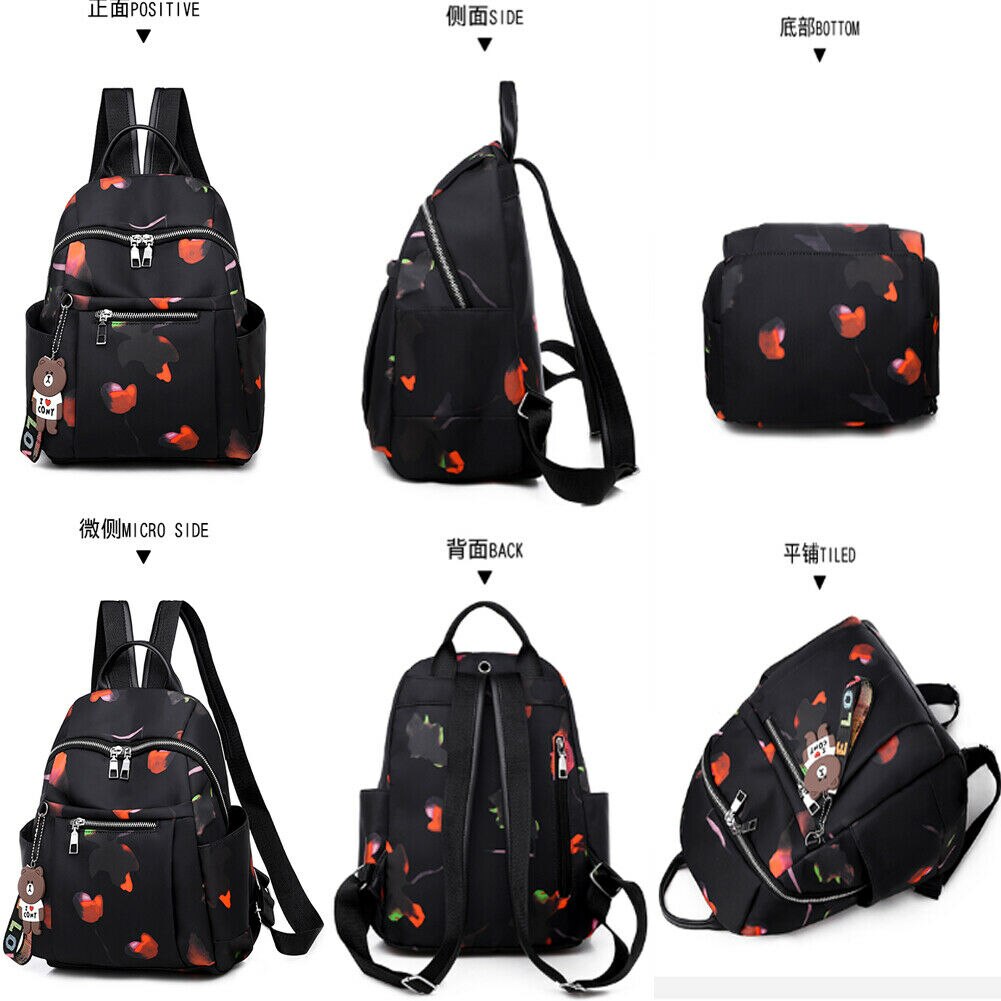 Sac à dos pour femmes, sac d'école anti-vol, sac d'école, sac à bandoulière pour voyage, loisir à fleur, sac en tissu Oxford
