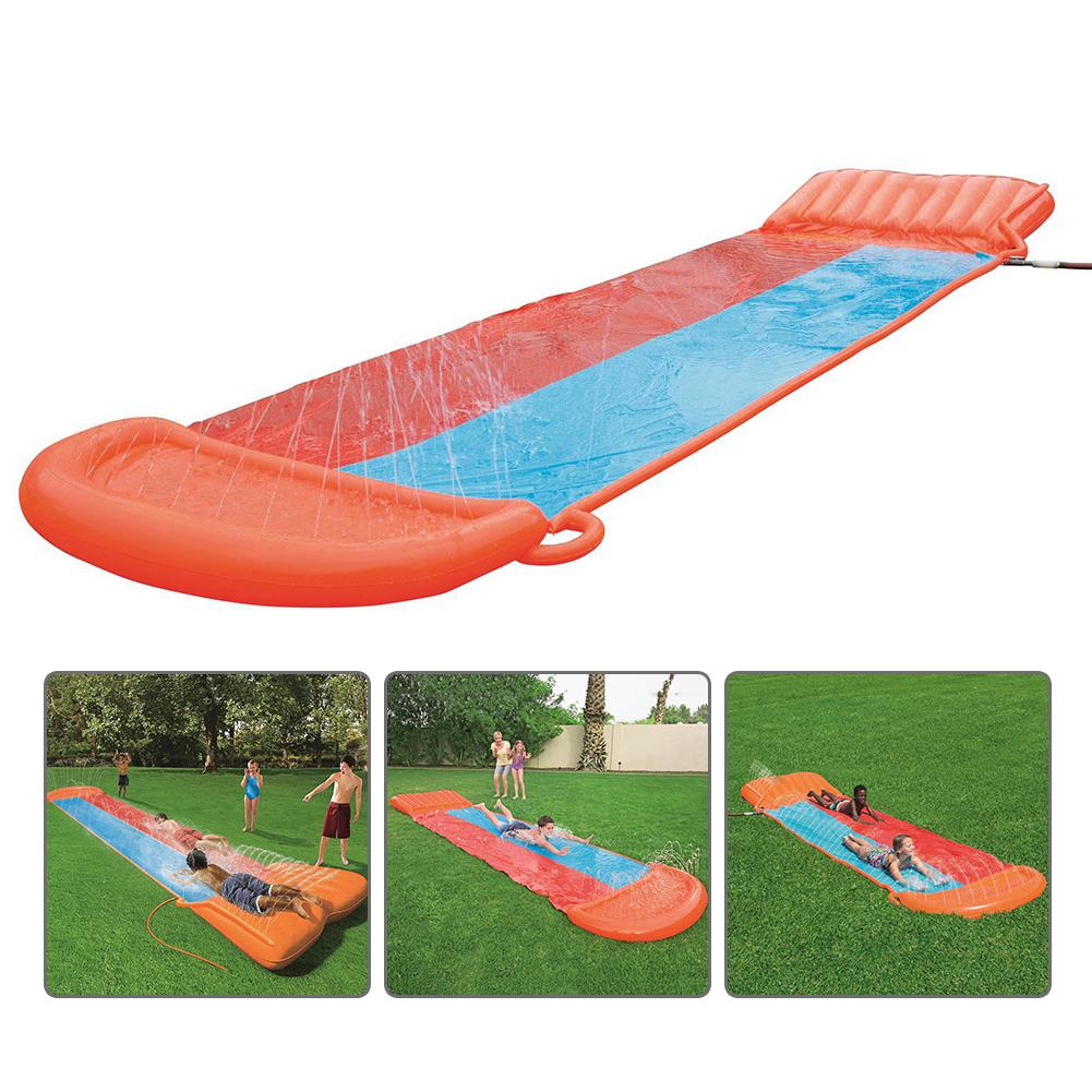 5.49m X 1.38m Children Water Slide Garden Racing Double Water Slide Spray Inflatable Summer Toy For Outdoors