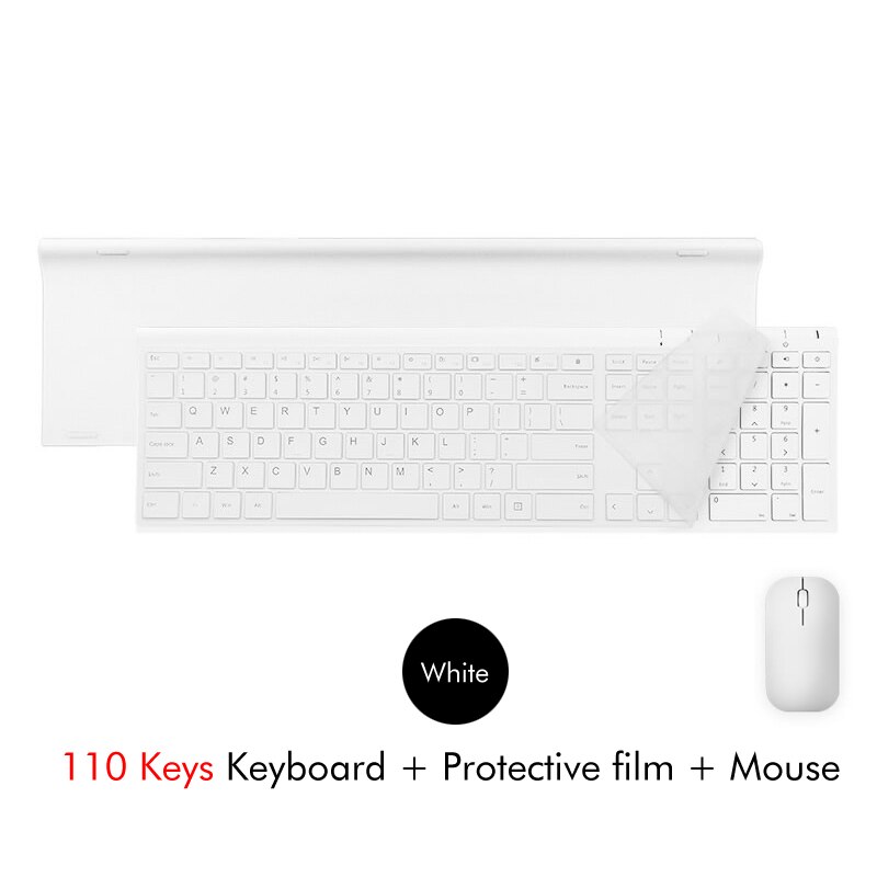 B.O.W 2.4Ghz Wireless Keyboard, 10 Keys Slim Matte Metal Ultra thin Rechargeable Full Size Keyboard Kits with Nano USB Receiver: White Combo 110Keys