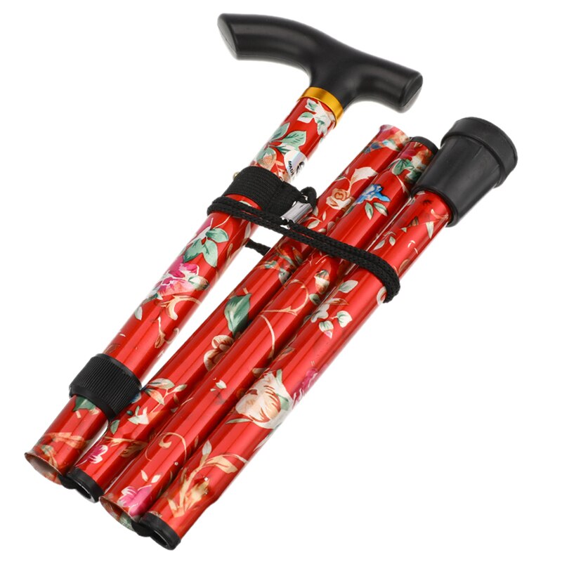 Shockproof printing cane telescopic trekking pole five sections aluminum alloy metal folding crutches elderly crutches poles