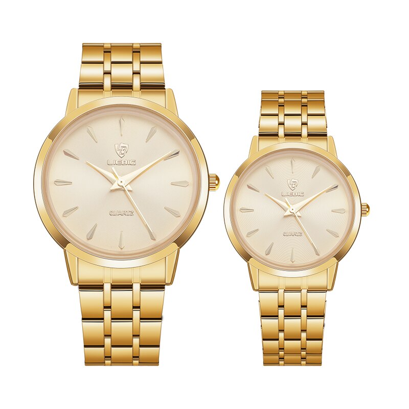 Liebig golden couple horloges roestvrij staal dames quartz waterdicht heren dames horloges polshorloges voor koppels kerst: Paar horloges
