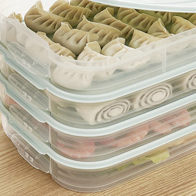 4 Layer Plastic Dumpling Storage Box Refrigerator freeze Dumpling Tray Household Food Crisper Storage Container