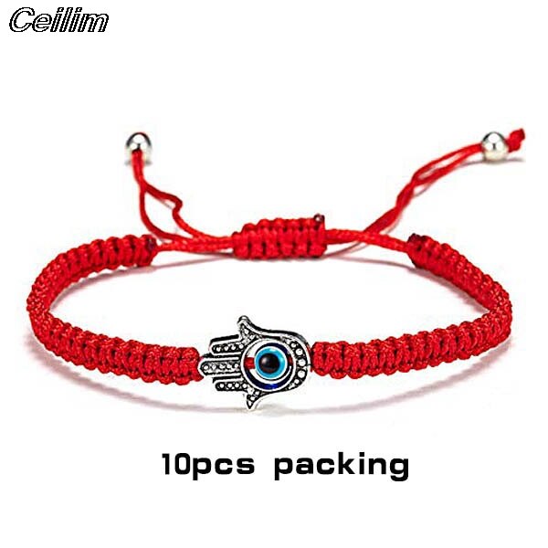 Pulsera de cordel rojo con 7 nudos, 10 Uds., hecha a mano, protección para ojos, amuleto de la buena suerte para el éxito, amistad de la pareja: 10pcs style e