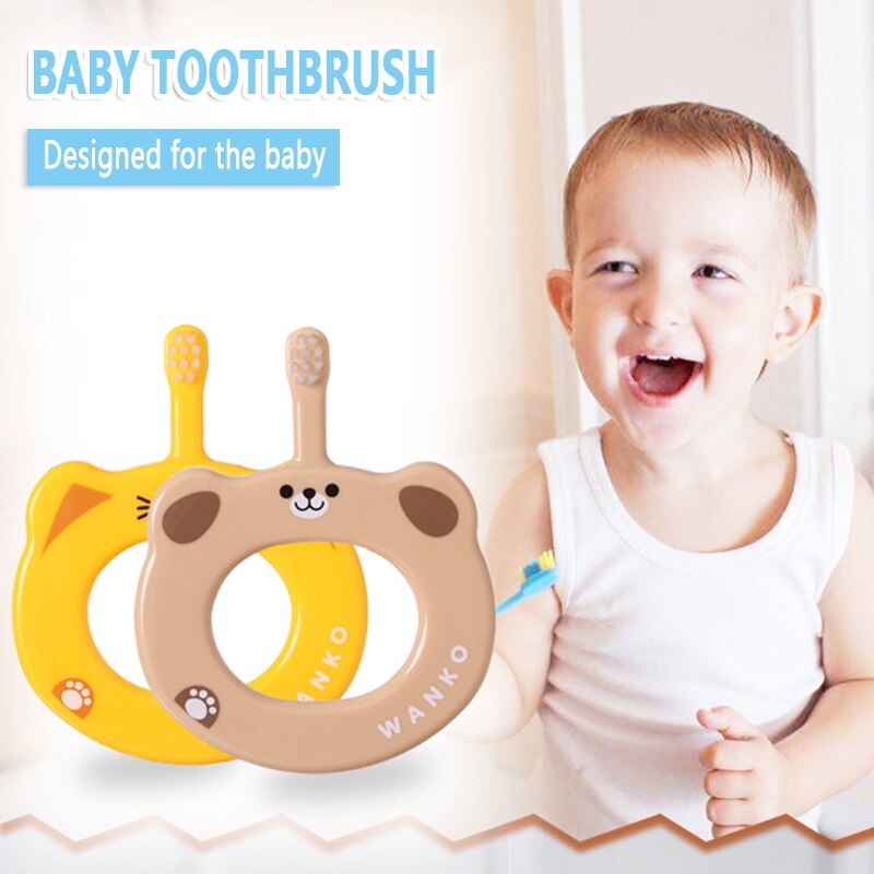 Cepillo de dientes para bebé pequeño cepillo de dientes de pelo suave anti-tarjetas cepillo de dientes anillo de mano agarre entrenamiento cepillo de dientes