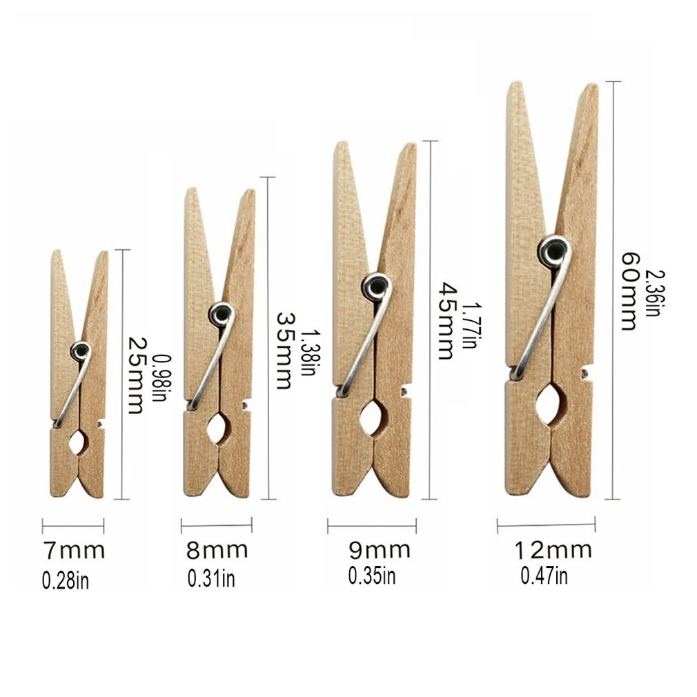 Small Wooden Clip 100 Pcs Wood Clips Small Clips Diy Photo Clips Snack Clips 2.5-3.5-4.5-6Cm Hardwood Clothespins