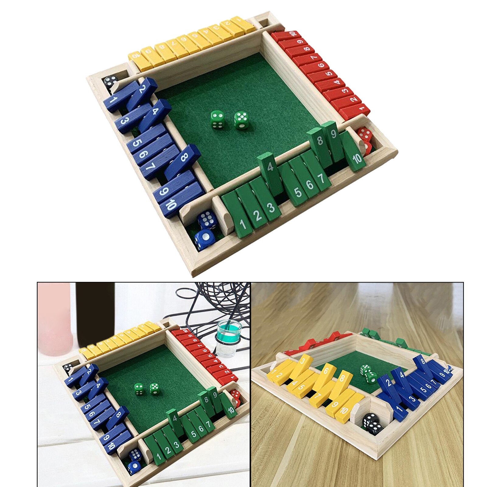 Holz 4-Seitige 1-10 Zahlen Geschlossen sterben Kasten Würfel Bord Erwachsene Party 4-Spieler Spielzeug