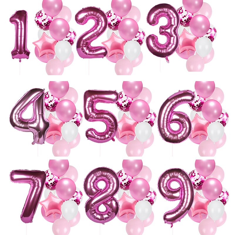 Joy-Enlife-Juego de globos rosas para de cumpleaños de niña, decoración de globos de aluminio con número de 40 pulgadas, para Baby Shower, 1/2/3/5/6/8/9 años, 12 Uds.