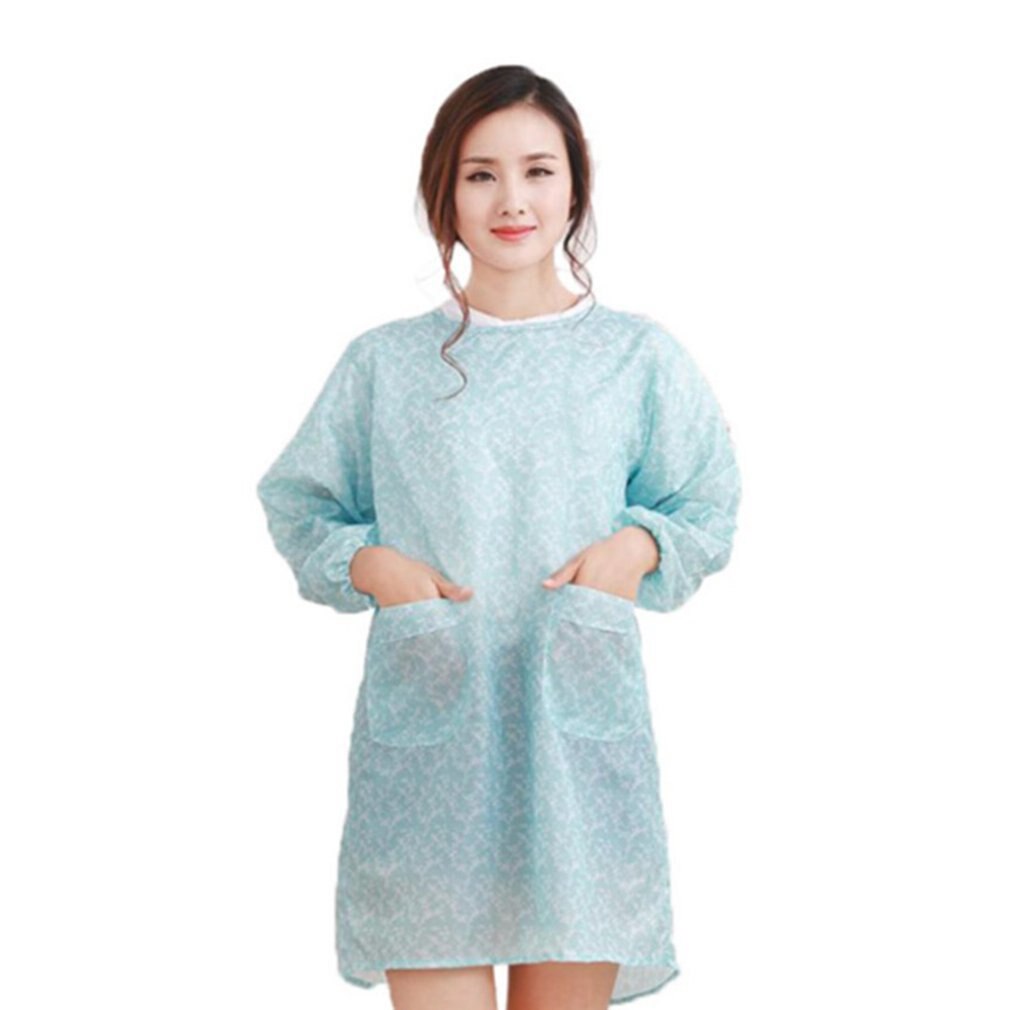 Korean Home Kitchen Long-sleeved Apron Adult Smock Unisex Anti-wear Waterproof Anti-oil Overalls: Blue