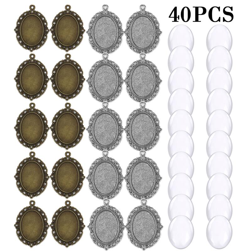 40pcs Oval Pendant Base Setting Glass Cabochons 18x25mm Cameo For DIY Jewelry Making Pendants Blank Tray Bezels: Mixed colors set