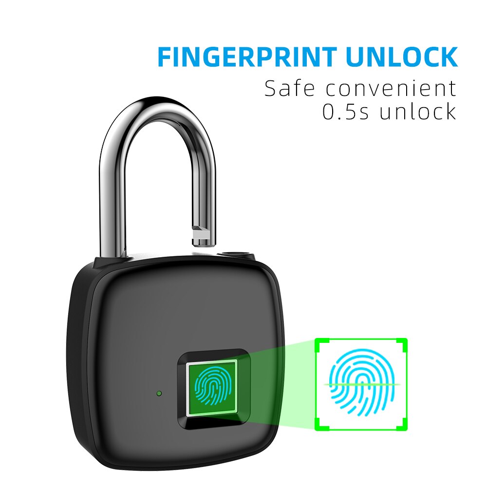 Security Smart Fingerprint Door Lock IP65 Grace Waterproof Intelligent Padlock Square Zinc Alloy Metal