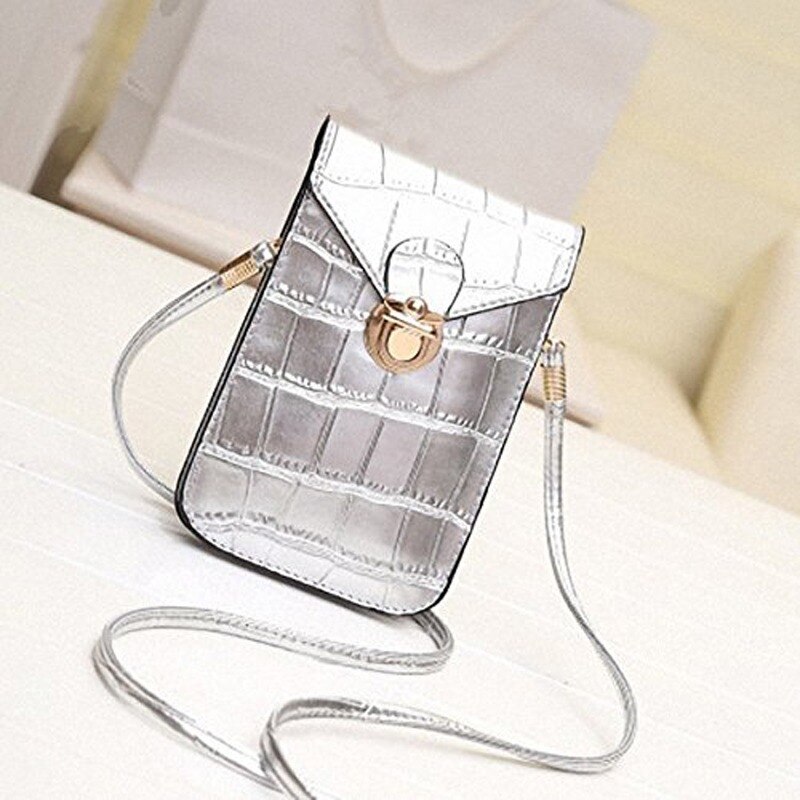 Cartera de bolsillo para exteriores para mujer, bolso cruzado decorativo con forma de corazón, pantalla táctil para teléfono móvil: silver 4