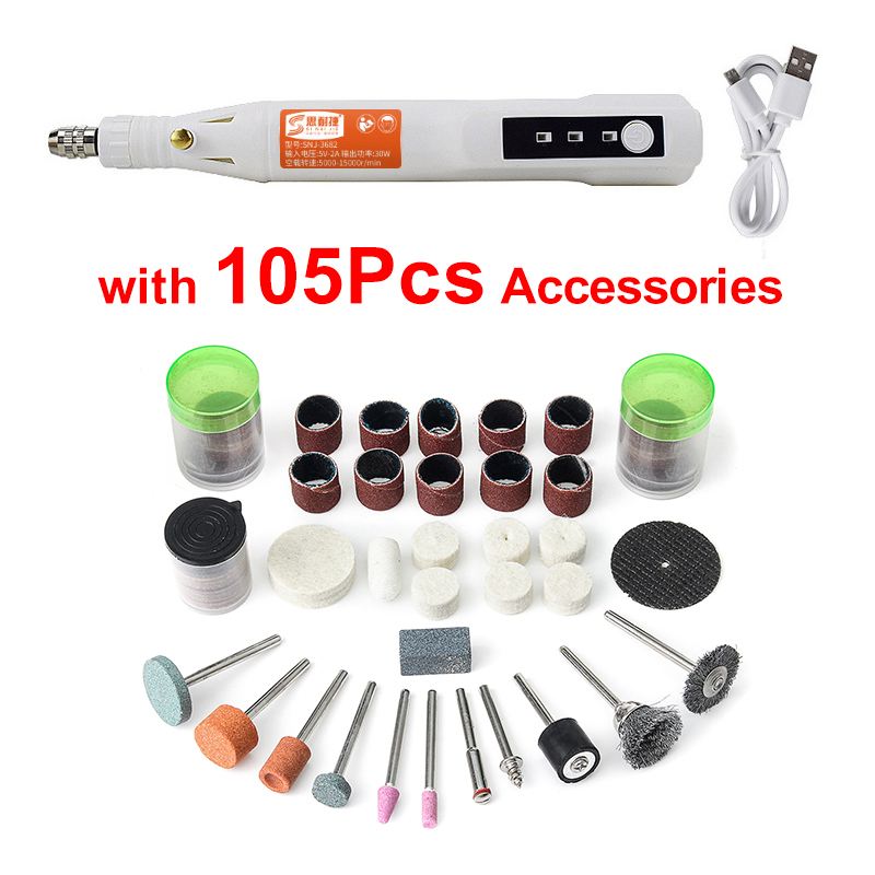 105/125/161/181Pcs Mini Cordless Electric Grinder Drill 3 Speed Adjustable USB Grinding Accessories Set Power Tools Engrave Pen: Drill with 105Pcs
